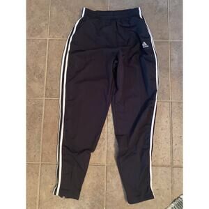 Adidas Track Pants M Black 3 Stripe Pull On Stretch Straight Leg Zip Ankle Logo
